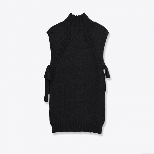 Sexy Women's High Neck Sleeveless Polyester Knit Tank Top Side Lace-up Solid Color Slim Fit Ribbed Summer Vest Top For Party Clubwear