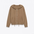Women's Casual Knitted Hooded Jacket With Zipper Solid Color Long Sleeve Sweatshirt Cardigan For Autumn Winter Khaki Polyester Knit Outwear