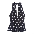 Women's Sexy Halter Top Polka Dot Print Backless Tank Top With Bow Decor Slim Fit V-Neck Short Vest For Summer Party Vacation Clubwear