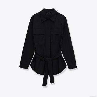 Women's Long Sleeve Workwear Shirt Solid Color Polyester Blouse With Double Pockets And Belt Casual Fashion Tops For Ladies