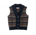 Women's Vintage Fair Isle Knitted Vest Retro V-Neck Button Down Sleeveless Cardigan Sweater Nordic Style Geometric Pattern Casual Waistcoat For Ladies
