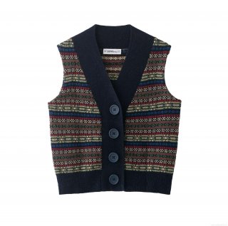 Women's Vintage Fair Isle Knitted Vest Retro V-Neck Button Down Sleeveless Cardigan Sweater Nordic Style Geometric Pattern Casual Waistcoat For Ladies