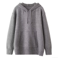 Women's Oversized Knit Hoodie Grey Solid Color Long Sleeve Casual Hooded Sweater With Kangaroo Pocket For Winter Soft Warm Pullover Tops