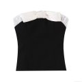 Women's Elegant Bow Decorated Patchwork Tube Top Sexy Black White Contrast Sleeveless Slim Fit Crop Top For Party Dating Clubwear Polyester Off-Shoulder Top