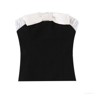 Women's Elegant Bow Decorated Patchwork Tube Top Sexy Black White Contrast Sleeveless Slim Fit Crop Top For Party Dating Clubwear Polyester Off-Shoulder Top