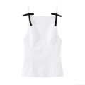 Women's Sexy Cami Top With Black Bow Straps Contrast Color Square Neck Slim Fit Acrylic Woven Tank Top For Summer Streetwear Party Daily Wear