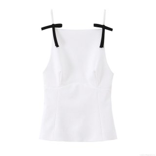 Women's Sexy Cami Top With Black Bow Straps Contrast Color Square Neck Slim Fit Acrylic Woven Tank Top For Summer Streetwear Party Daily Wear