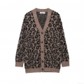 Women's French Vintage Leopard Print Knit Cardigan V-Neck Long Sleeve Button Up Loose Sweater Soft Casual Polyester Outerwear Warm Top For Spring Fall Winter