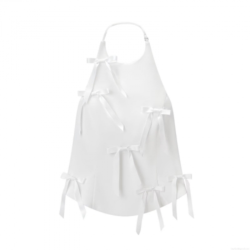 Women's Sexy Halter Neck Backless Top With Multiple Satin Bows White Polyester Slim Fit Camisole For Summer Party Streetwear Clubwear