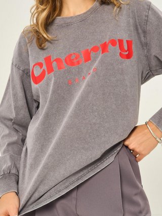 Women's Vintage Washed Heavy Cotton Long Sleeve T-Shirt Loose Fit Round Neck Letter Print Sweatshirt American Street Style Casual Pullover Top