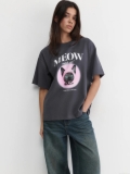 Women's Oversized Cotton T-Shirt Funny Cat Graphic Letter Print Short Sleeve Round Neck Summer Casual Streetwear Tee Top