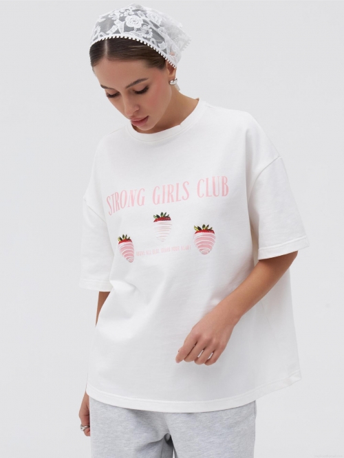 Women's Oversized Cotton Blend T-Shirt Cute Strawberry Graphic Print Short Sleeve Round Neck Casual Daily Streetwear Top For Women