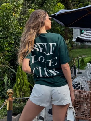 Women's Oversized Cotton Blend T-Shirt Top With Self Love Club Letter Print Casual Crew Neck Short Sleeve Summer Fashion Streetwear For Ladies