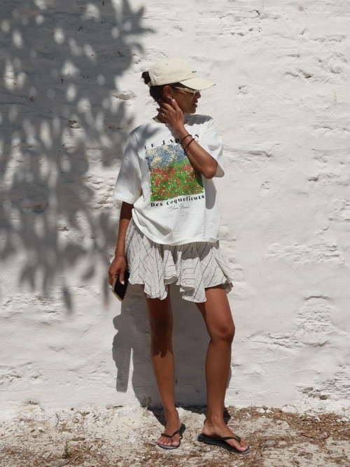 Women's Oversized Cotton Blend T-Shirt Graphic Floral Print Le Jardin French Text Casual Short Sleeve Round Neck Summer Streetwear Top