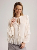 French Retro Ruffle Lace-up Chiffon Blouse Elegant Sheer Lantern Sleeve White Shirt for Women Spring Summer Commute Top