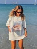 Women's Oversized Cotton Blend T-Shirt Vintage Surf Guide Graphic Print Short Sleeve Loose Fit Round Neck Tee Summer Beach Holiday Casual Streetwear Top