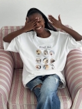 Women's Oversized Cotton Blend T-Shirt Funny Dog Photo Grid Graphic Print Short Sleeve Crew Neck Loose Casual Summer Streetwear Tee Top for Women