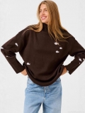 Women's Knit Sweater Acrylic Wool Blend Small Fish Embroidery Half High Neck Loose Pullover Casual Streetwear Long Sleeve Warm Top