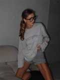 Women's Retro Streetwear Long Sleeve T-Shirt Loose Cotton Blend Letter Print Oversized Sweatshirt Daily Casual Grey Pullover Top