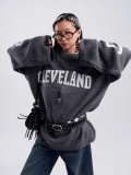 Women's Oversized Knitted Sweater Cleveland Letter Jacquard Cotton Blend Soft Warm Loose Fit Streetwear Y2K Casual Vintage Autumn Winter Pullover Tops