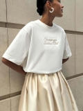 Women Vintage Streetwear T-Shirt 95% Cotton Letter Print Champagne Sisters Club Short Sleeve Round Neck Oversized Summer Casual Top Women Y2K Style