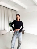 Women's Sexy Backless Long Sleeve T-Shirt Solid Color Round Neck Slim Fit Crop Top Cotton Blend Ribbed Knit Streetwear Basic Tee