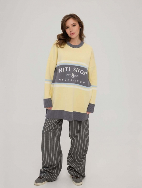 Women's Oversized Knit Sweater Long Sleeve Cotton Blend Pullover Casual Lazy Style Color Block Jumper Warm Winter Autumn Top for Women