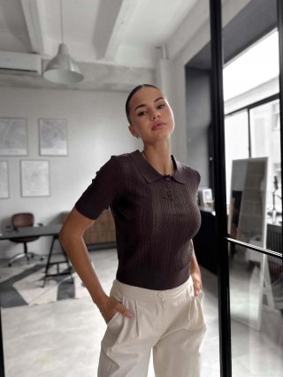 Retro Maillard Style Women's Ribbed Knitted Polo Shirt Slim Fit Sexy Short Sleeve T-Shirt Cotton Blend Pullover Tops For Ladies