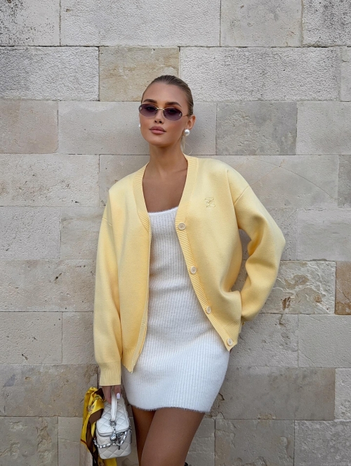 Women's French Style Loose Knit Cardigan Sweater Solid Color Long Sleeve V-Neck Button Up Outerwear Casual Soft Cotton Blend Jacket For Autumn Winter Ladies