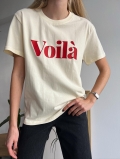 Women's Sexy Streetwear Cotton Blend Short Sleeve Round Neck T-Shirt With Voilà Letter Print Summer Casual Loose Top