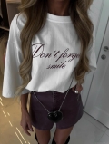 Women's 100% Cotton Letter Print T-Shirt Don't Forget Smile Round Neck Short Sleeve Loose Fit Summer Casual Streetwear Top