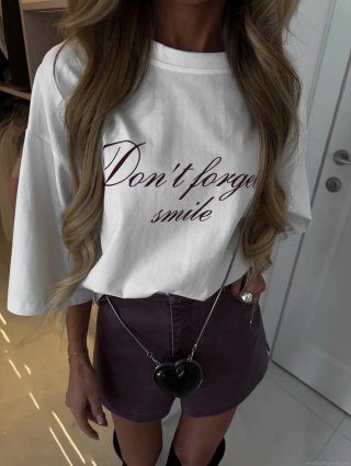 Women's 100% Cotton Letter Print T-Shirt Don't Forget Smile Round Neck Short Sleeve Loose Fit Summer Casual Streetwear Top