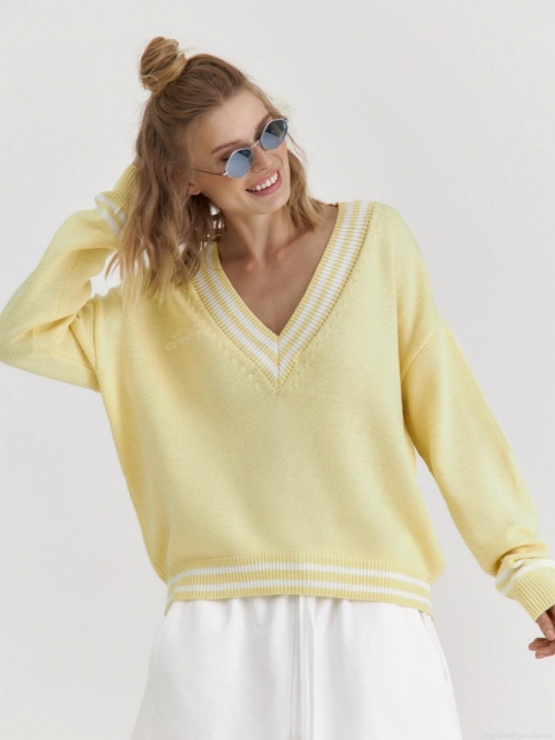 Women's Vintage V-Neck Knit Sweater Cotton Blend Loose Fit Striped Trim Colorblock Long Sleeve Pullover For Autumn Winter Preppy Style Casual Knitwear