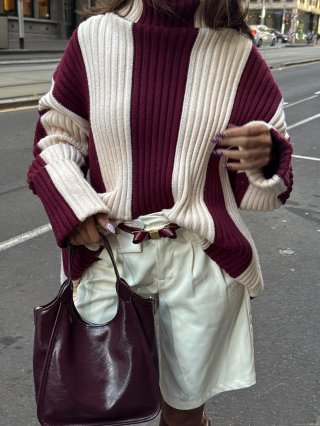 Women's Striped High Neck Knit Sweater Pullover Long Sleeve Cotton Blend Color Block Ribbed Knitwear For Autumn Winter Casual Commuter Top Jumper