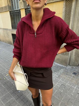 Women's Casual Half Zipper Knit Sweater Loose Cotton Blend Pullover Long Sleeve Solid Color Jumper Top For Autumn Winter Fashion Streetwear