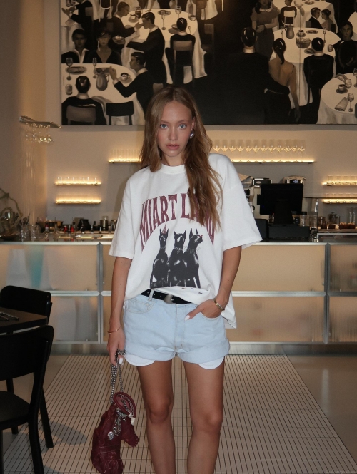 Women's Maryland Letter Doberman Print T-Shirt Heavy Cotton Oversized Short Sleeve Round Neck Summer Vintage Streetwear Graphic Top