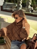 Women's Turtleneck Cable Knit Sweater Brown Oversized Chunky Knit Pullover Tops Autumn Winter Casual Loose Long Sleeve Knitwear