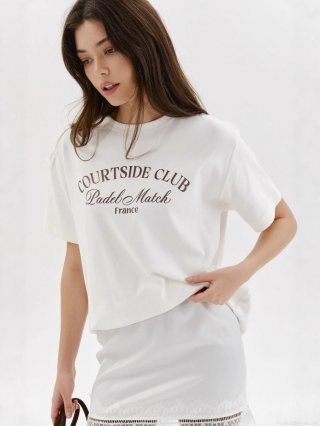 Women's Loose Cotton Graphic T-Shirt Casual Short Sleeve Round Neck Summer Tops Courtside Club Letter Print Streetwear Tee For Women Daily Sport Wear Breathable Soft