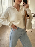 Women's Half Zip Knitted Sweater Cotton Blend Casual Loose Pullover Top For Autumn Winter Commute Office Minimalist Solid Color Ribbed Jumper