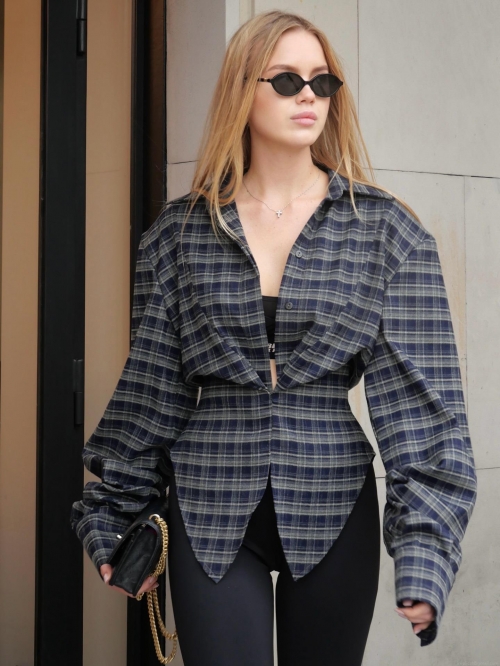 Women's Retro Plaid Shirt Jacket Long Sleeve Irregular Hem Waist Cinching Loose Contrast Color Blouse Streetwear Fashion Top