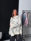 Women's Casual Oversized Round Neck Pullover Sweater Off-White Cupid Angel All-Over Print Cotton Polyester Blend Knitwear Long Sleeve Drop Shoulder Top Fall Winter Fashion