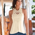 Women's Halter Neck Sleeveless Crochet Lace Top Bohemian Chiffon Cotton Blend Hollow Out Backless Vacation Tank Top