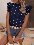 Women's Casual Polka Dot Print T-Shirt Ruffle Short Sleeve Round Neck Polyester Blouse Summer Beach Vacation Top For Women