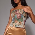 Women's Vintage Jacquard Floral Tube Top Retro Tapestry Fabric Back Zipper Slim Fit Strapless Bustier Crop Top Party Streetwear Elegant Aesthetic Top