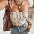 Women's Sexy Apricot Sequin Feather Tassel Tube Top Strapless Slim Fit Crop Top For Party Evening Clubwear Sequin Fringe Sleeveless Top