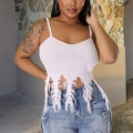 Women's Sexy Knitted Camisole Spaghetti Strap Distressed Ripped Tassel Hem Cotton Blend Slim Fit Y2K Crop Top Summer Streetwear Party Tank Top