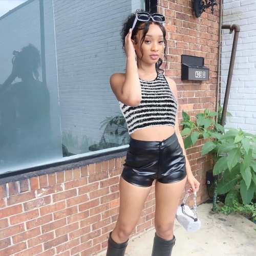 Women's Sexy Black And White Striped Knitted Fringe Crop Top Vest Sleeveless Slim Fit Ribbed Camisole Streetwear Summer Tank Top For Women