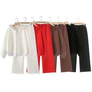 Women's Fleece Tracksuit Set Zip Up Hooded Sweatshirt And Wide Leg Sweatpants Two Piece Solid Color Outfits Casual Streetwear Loungewear