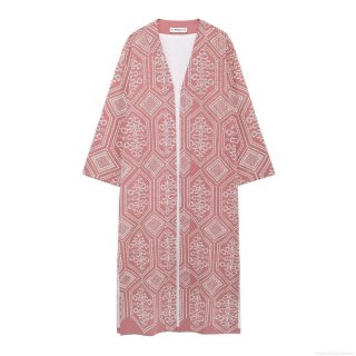 Women's Ethnic Embroidery Extra Long Trench Coat Geometric Pattern Kimono Style Cardigan Jacket Autumn Winter Long Sleeve Polyester Outerwear