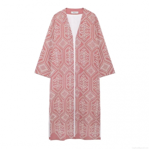 Women's Ethnic Embroidery Extra Long Trench Coat Geometric Pattern Kimono Style Cardigan Jacket Autumn Winter Long Sleeve Polyester Outerwear